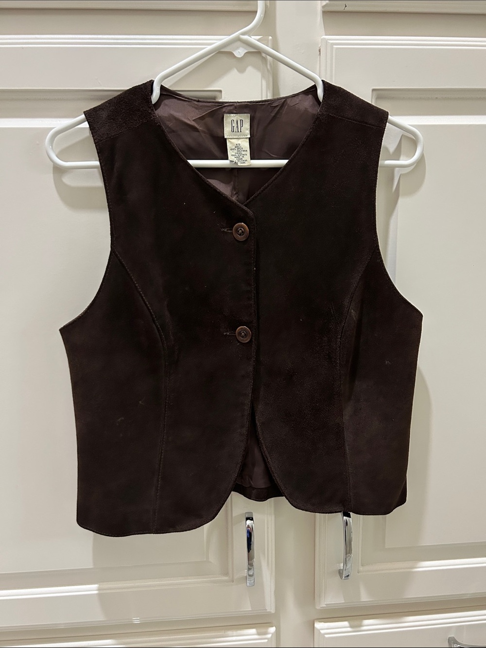 GAP Brown Suede Button Front Vest vintage split calfskin